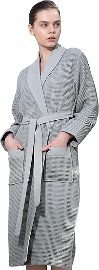 Women’s Luxury Waffle Hooded Robe with Shawl Collar – Lightweight & Ultra Soft