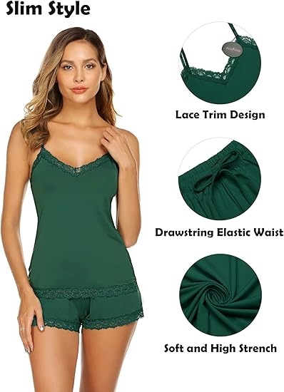 Avidlove Women’s Lace Trim Modal Cami Pajama Set – Soft Sleepwear Shorts Set