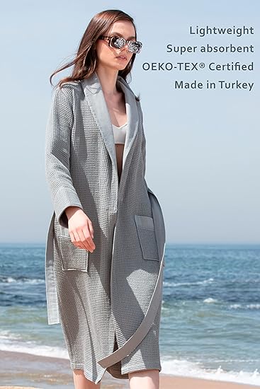 Women’s Luxury Waffle Hooded Robe with Shawl Collar – Lightweight & Ultra Soft